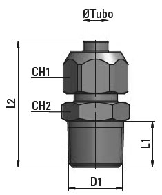 Габаритные размеры прямых фитингов с накидной гайкой серии CX 11