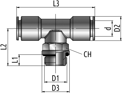 Фитинг-тройник трубная цилиндрическая резьба - 2 х цанга