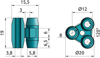 Габаритные размеры разделителя для 3х стержней CLS.Sep-D4-3S