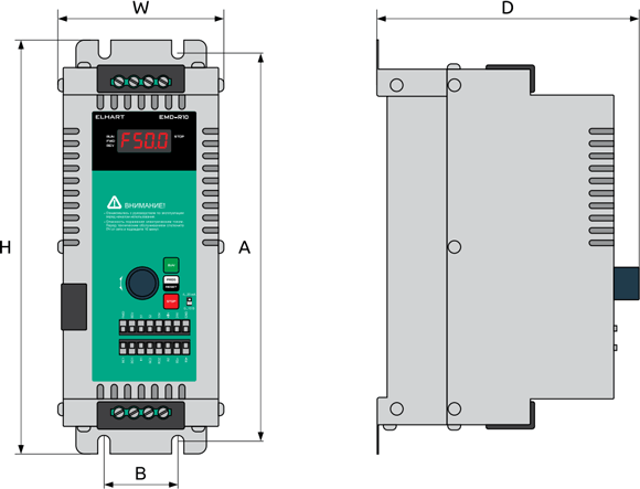 Габаритные размеры преобразователей частоты ELHART EMD-R10