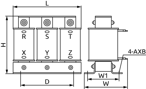 Рисунок 2 — Габаритный чертеж моторных дросселей серии МС
с номинальным током от 30 до 80 А