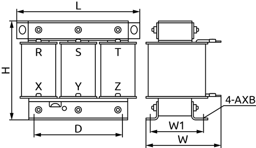 Рисунок 3 — Габаритный чертеж сетевых дросселей серии LC с номинальным током от 90 до 660 А
