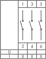 Схема (переключатель трехфазный) PSA010AK331S, PSA025AK331S, PSА040AK331S, PSA063AK331S, PSА080AK331S