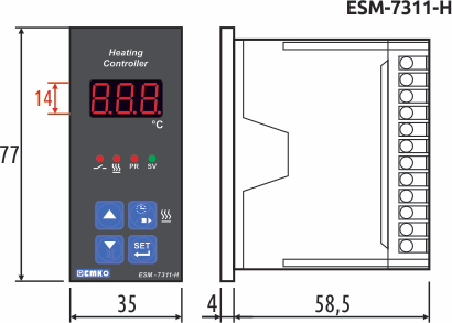 Габариты терморегулятора для печи ESM-7311-H