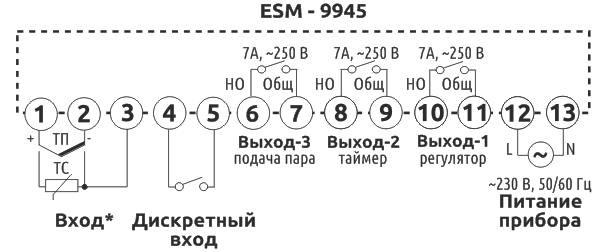 Схема подключения регулятора температуры и времени для печи ESM-9945