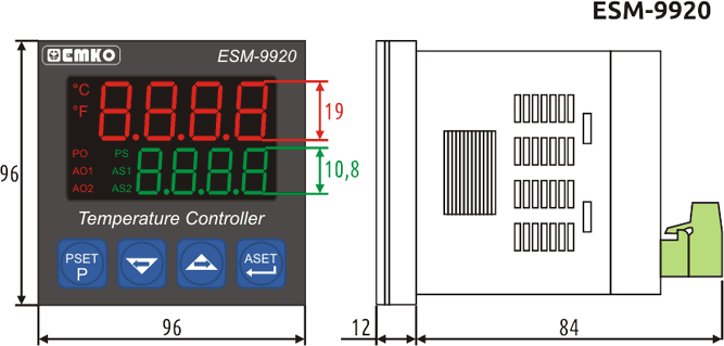 Габаритные размеры контроллера температуры ESM-9920