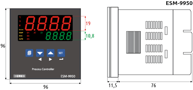 Габаритные размеры программируемого контроллера температуры  ESM-9950