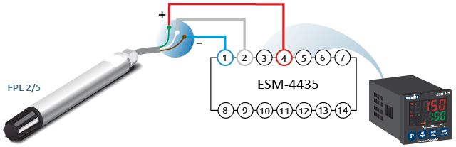 Схема подключения датчика с выходным сигналом 0…10 В с питанием от ESM-4435