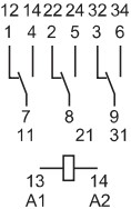 Схема подключения реле с 3-мя перекидными контактами Finder серии 55.33