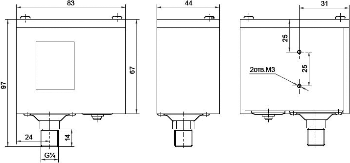Габаритные размеры реле давления РД-2Р Модель 35