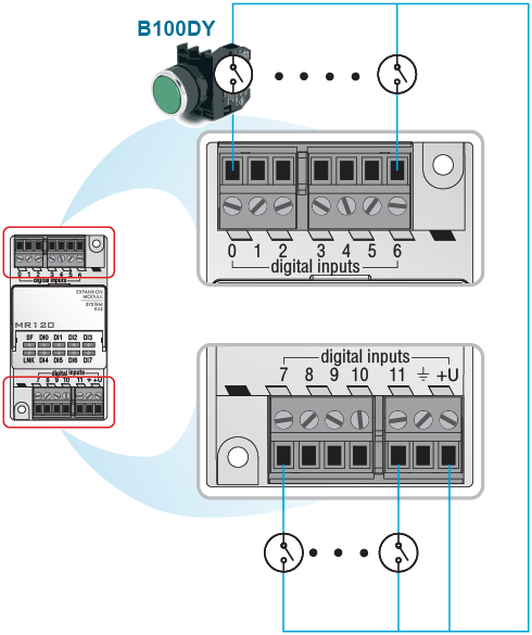 Схема подключения датчиков сухой контакт для модуля MR120