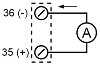 Схема подключения аналогового выхода с сигналом по току и питанием от прибора (активный токовый выход)