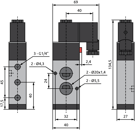 Габаритные размеры управляющих клапанов серии PIV