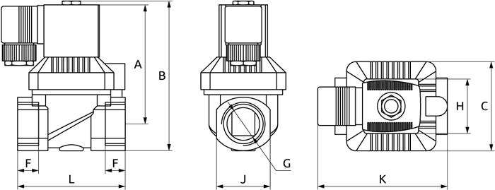 Габаритные размеры клапана соленоидного VALMA серии SVH