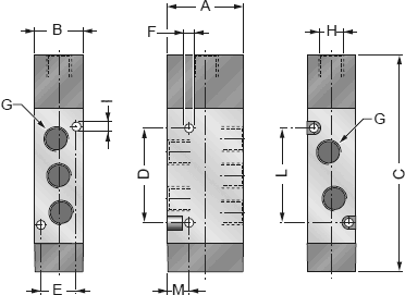 Размеры распределительного клапана с пневматическим управлением и пневмопружинным возвратом JT52P101×