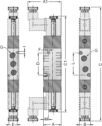 Размеры распределительного клапана с двумя соленоидами JT52W201×